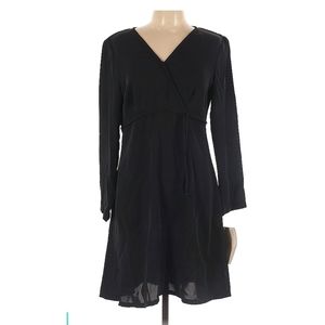 Black Long Sleeve V-neck A-line Dress